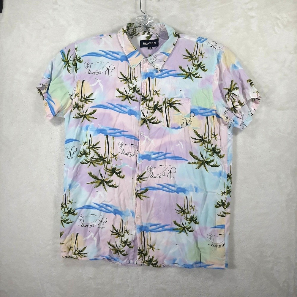 Reason Brand Mens 4XL Tropical Palm Tree Sunset Button Up Shirt Viscose Hawaii